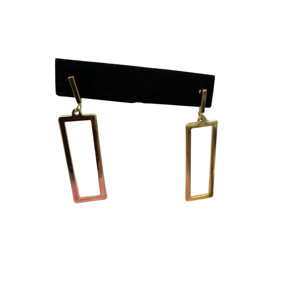 Gold Tone Geometric Rectangle Drop Earrings Minimalist Modernist Bar Post